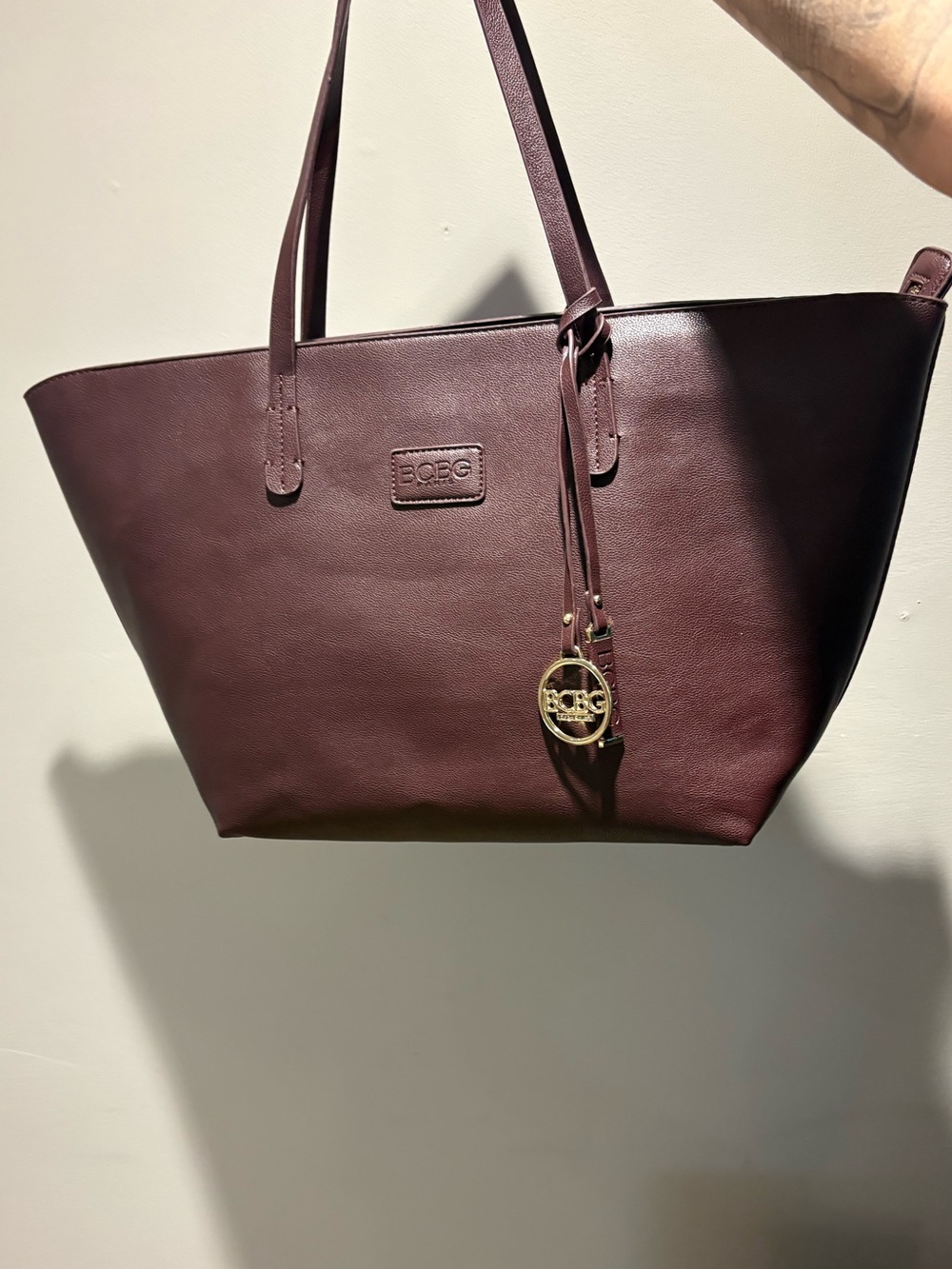 Burgundy Tote Bag with Gold Charm